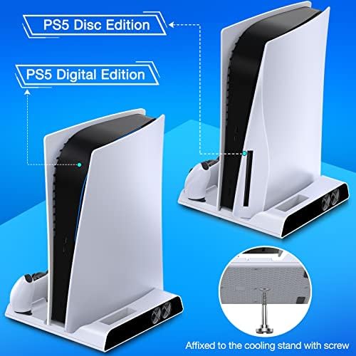 Stalak HOLLABUDZ za PS5, Rashladna stanica za pribor PS5 s dvije brze punjače za kontrolere Disc&Digital Edition, ventilator-hladnjak,