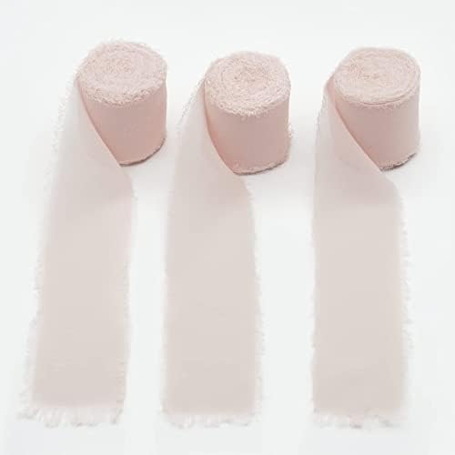 Maclemon ručno izrađena ručna ružičasta šifonska svilena vrpca 3 rola 2 x 7yd vrpce postavljene za pozivnice za vjenčanje,