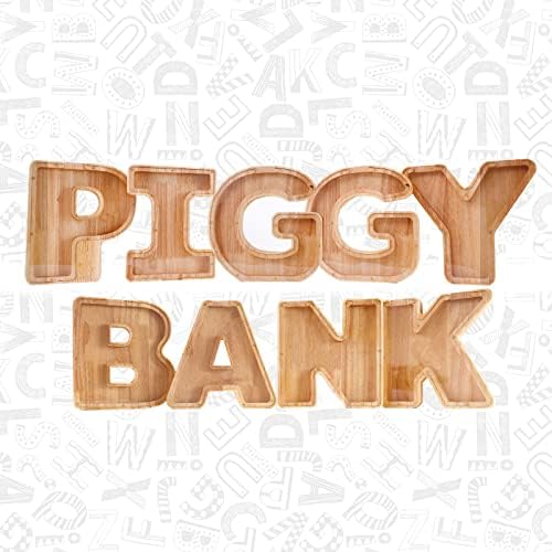 Wood City Pismo Piggy Bank za odrasle dječake Djevojčice djece, drvene 9-inčne velike personalizirane račune i kovanice banke