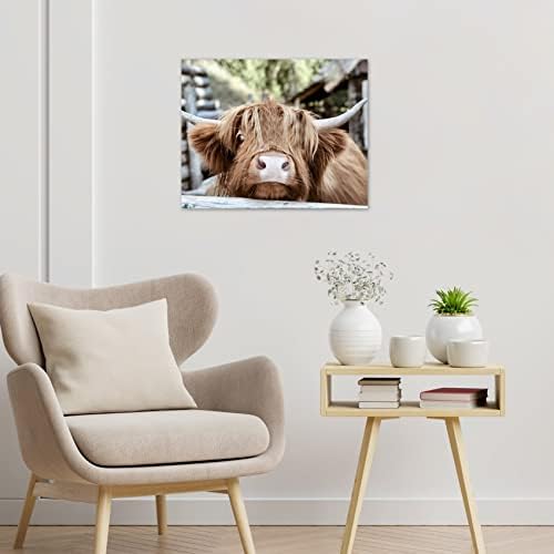 LB Highland Cow Canvas zidna umjetnost smiješna farma smeđa bika platna Otisci rustikalna životinja za životinje u umjetničko