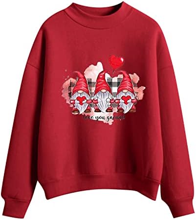 Ženske dukserice za Valentinovo sa slatkim Gnom printom ljubavno srce grafički pulover topovi zabavna nova ulična odjeća