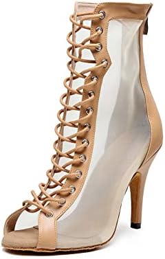 DKZSYIM Open Toe Plesne čizme Žene latino salsa Ballroom čipkaste plesne cipele za gležnjeve, model YCL545
