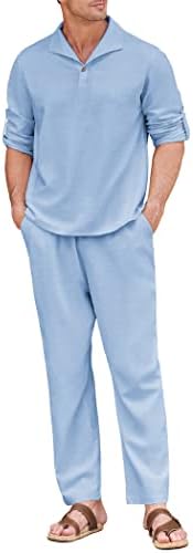 Coofandy Men 2 komada Linen Set Outfit Casual dugih rukava košulja i labav set za gaći