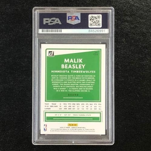2020-21 Panini Donruss 126 Malik Beasley Potpisana kartica Auto PSA/DNA Slabbed Timbe - košarkaške pločice rookie kartice