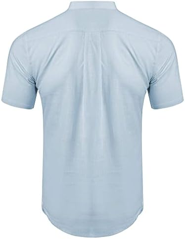 Muška lanena pamučna košulja s dugim i kratkim rukavima, osnovna ljetna košulja s uspravnim ovratnikom, jednobojna bluza,