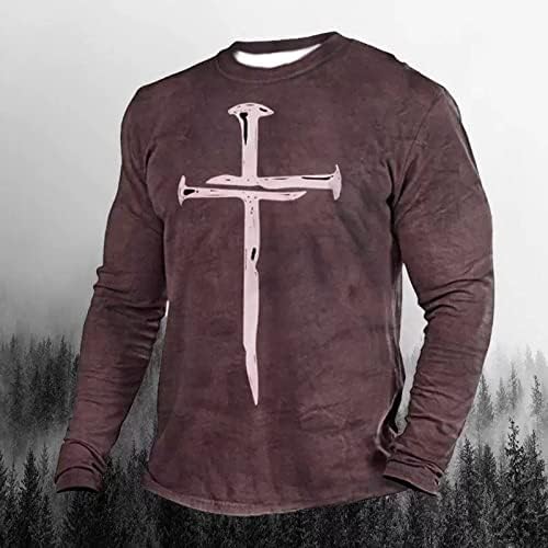 Kršćanske košulje za muškarce poklon s printom Isusova križa dugih rukava ležerna majica s okruglim vratom Vintage grafička