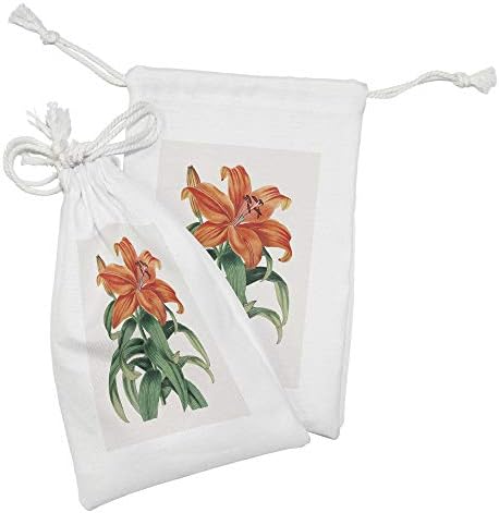 Ambsonne ljetna narančasta vrećica od 2, Tropical Thunberg's Lily Lilium maculatum Vintage dizajn, mala vreća za izvlačenje