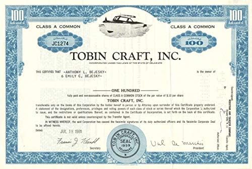Tobin Craft, Inc. - Potvrda o skladištu