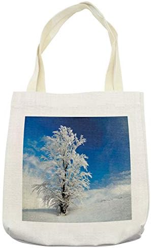 Ambasonne zimska torba, usamljeno stablo na snijegu prekrivenom kopnom Oblačno nebo ruralni krajolik u siječnju hladna zemlja,