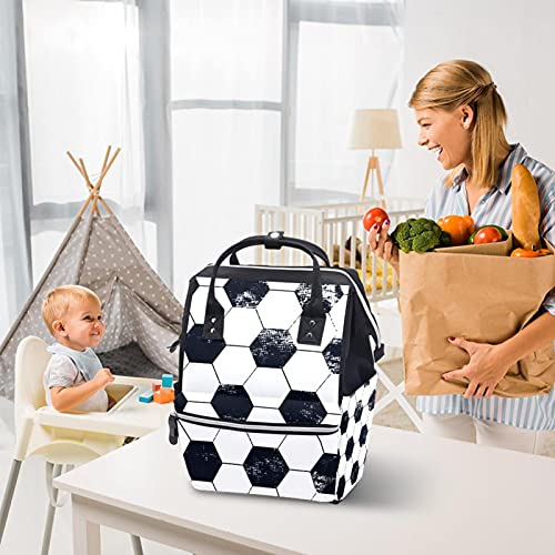 Veliki ruksak torbe za bebe pelena, bijeli crni uzorak nogometni nogometni nogometni pelena vreća za mamu i tatu