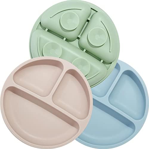 Set od 3 slatka silikonska dječja naprsnika i nelomljiva silikonska tanjura za starije bebe i malu djecu