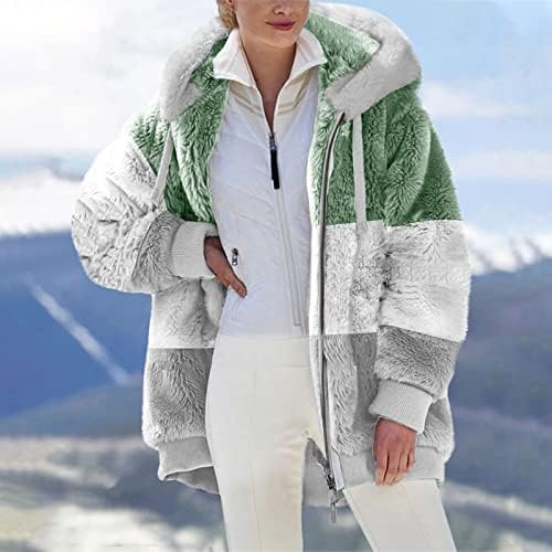Ženske zimske tople kapute plus veličina jakne sherpa s kapuljačom ležerne odjeće Zip Up Fuzzy plišane dukseve