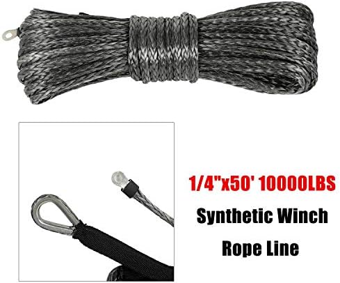 TYFYB 1/4 x50 'sintetički vitlo konop 10000 lbs kabel za oporavak kabela za vitlo za UTV brod 4WD ATV w/čuvar siva siva