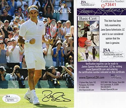Roger Federer ručno potpisan 4x6 boja u boji Velika poza na terenu JSA - Fotografije s autogramima tenisa