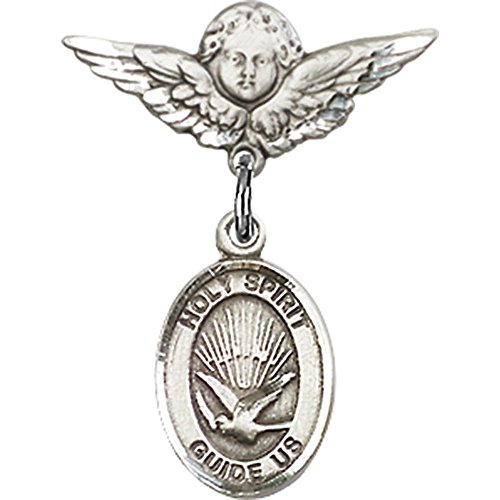 Dječja značka od srebra sa šarmom Duha Svetoga i anđelom s krilima, pribadača za značku 7/8 inča 3/4 inča