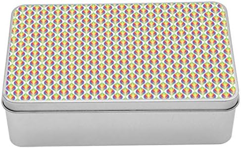 AMBESONNE ŠABLENA METALNI BOX, Abstraktna umjetnost u boji duge lista izgled motiva u ponavljanju vertikalnog dizajna, višenamjenski