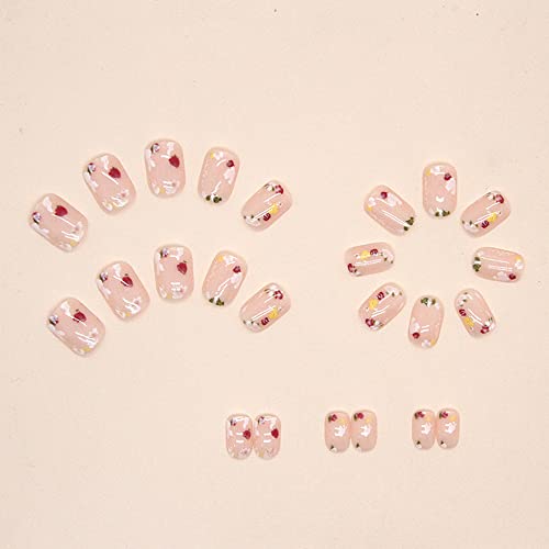 Cvjetni print na noktima Kratki proljetni ljetni lažni nokti s potpunim pokrivanjem zalijepljeni na nokte Francuski akrilni