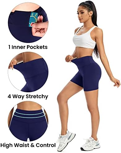 Promover Visoki struk biciklističke joge kratke hlače za žene s džepovima trening s kompresijskim kratkim hlačama 5 /8 kontrola