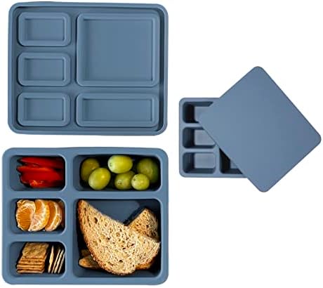 Nepropusna kutija za ručak za djecu-silikonska posuda za dječji ručak s 5 pretinaca koji se mogu zatvoriti-materijali sigurni