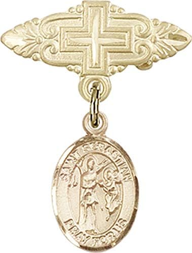 Dječja značka Ach s amuletom svetog Sebastijana i pribadačom križne značke / dječja značka ispunjena zlatom s amuletom svetog