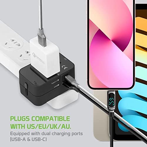 Travel USB Plus International Power Adapter kompatibilan s Plum Z402 za svjetsku energiju za 3 uređaja USB Typec, USB-A za