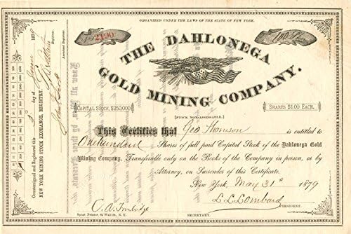 Dahlonega Gold Mining Co. - Potvrda o dionicama