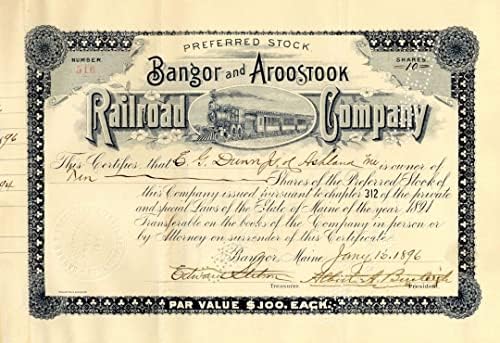 Željeznička tvrtka Bangor i Arustuk-potvrda o željezničkim zalihama
