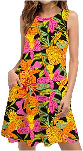 Ženske haljine Tropska tiskana Sundressesa plaža cvjetna majica Sundress Boho tenk haljina ljetna haljina s džepovima