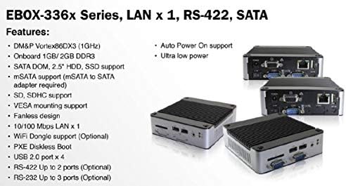 Mini Box PC EB-3362-L2851221P podržava VGA izlaz, priključak RS-485 x 1, port RS-422 x 1, port mPCIe x 1 i automatsko uključivanje