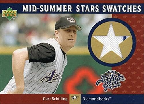 Curt Schilling igrač istrošen Jersey Patch Baseball Card 2002 Gornja paluba All Star MSCS White - MLB igra korištena dresova