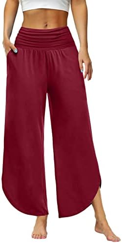 Ležerne ljetne lanene hlače za žene širokog kroja s ravnim nogavicama, dugim hlačama visokog struka s džepovima, udobnim