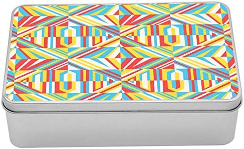 Ambasonne Moderna limena kutija, geometrijska tema Sažetak Trokutasti uzorak sa šarenim suvremenim motivima, prijenosni rectant
