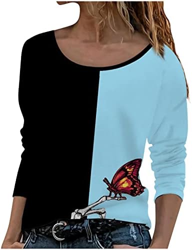 Predimenzionirana kapuljača za žene svakodnevno okrugli vrat patchwork bluza leptira s tiskanim puloverom Udobni slojevi