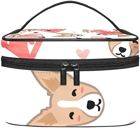 Yoyoamoy torba za putničku šminku s odjeljkom, slatki corgi pas i ružičasto srce veliki kozmetički futrola Personalizirana
