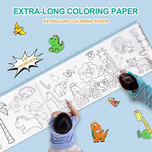 Humdax Roll za bojanje papira za djecu, dječji rol za crtanje s olovkama za crtanje u boji 12pcs, 118 * 11,8 inča za crtanje