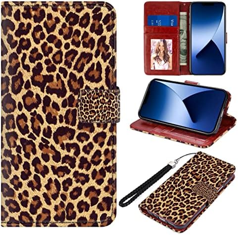 Torbica za novčanik od 14 inča od 14 inča, torbica s držačem kartice, Leopard dizajn s remenom, stalak od PU kože, zaštitna